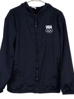 Vintage 90s United States Olympic Committee Black Jacket Made In USA Size Large